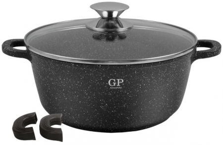 Pentru Casa si Camping - Cratita cu capac GP-2878, acoperire din marmura, manere detasabile din silicon, 28cm