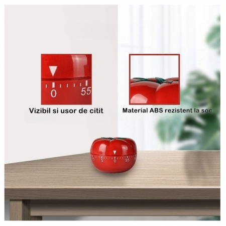 Cronometru mecanic de bucatarie Flippy, forma de rosie, 60 de minute, 6.3 x 4.5 cm, material ABS, rosu [4]