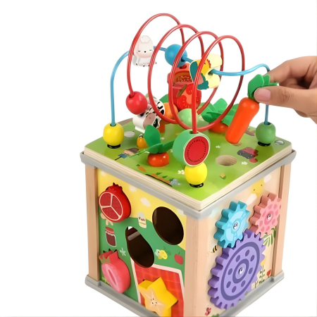 Cub Educativ Montessori din Lemn, Flippy, Multifunctional, Sortare Forme si Culori, Activitati Educative, Multicolor, Jucarie Interactiva [1]