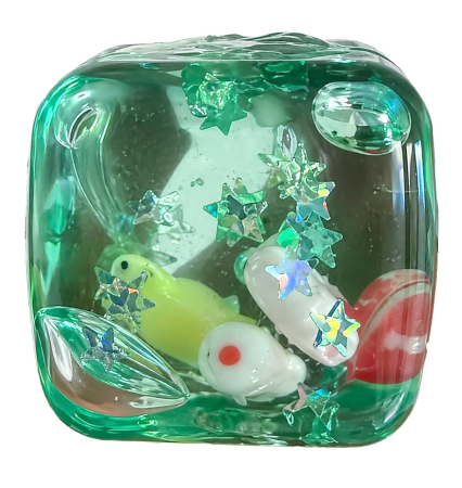 Jucarii, Copii & Bebe - Cub Fidget 3D, Flippy, Model Cub de Gheata Scoici, Jucarie Antistres pentru Copii/Adulti, Comprimabil cu Revenire Lenta, 3x3x3 cm, Turcoaz/Verde