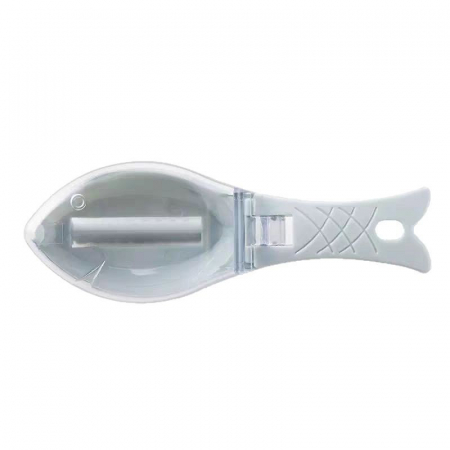Bucatarie si electrocasnice - Curatator de Solzi de Peste, Flippy, Manual, Forma Peste, cu Compartiment de Colectare, din Plastic, 15.5x5.5 cm, Alb