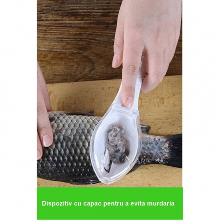 Curatator Manual Solzi de Peste, Flippy, Forma Peste , Recipient cu Capcac pentru Solzi, Plastic, Roz pal, 16x6 cm [2]