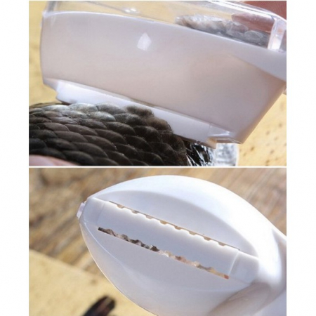 Curatator Manual Solzi de Peste, Flippy, Forma Peste , Recipient cu Capcac pentru Solzi, Plastic, Roz pal, 16x6 cm [3]