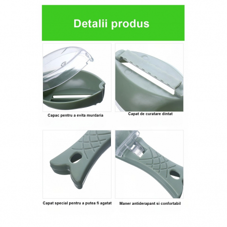 Curatator Manual Solzi de Peste, Flippy, Forma Peste , Recipient cu Capcac pentru Solzi, Plastic, Verde deschis, 16x6 cm [1]