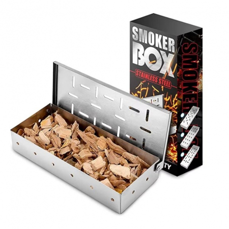 Pentru Casa si Camping - Cutie de afumator pentru gratar Flippy, Inox, 9.6x4.4x22.2 cm, Argintiu