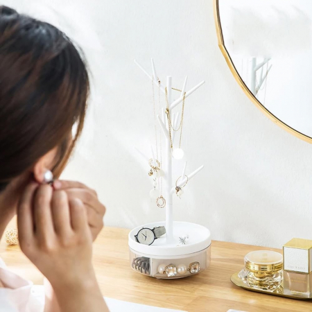 Cutie de Bijuterii, Flippy, Rotativa, cu Suport Tip Ramura, 36.5 x 14 cm, din ABS+PP, Alb [2]