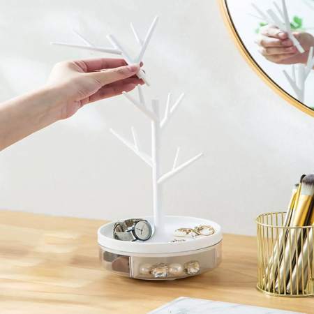 Cutie de Bijuterii, Flippy, Rotativa, cu Suport Tip Ramura, 36.5 x 14 cm, din ABS+PP, Alb [5]