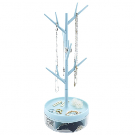 Sub 99 Lei - Cutie de Bijuterii, Flippy, Rotativa, cu Suport Tip Ramura, 36.5 x 14 cm, din ABS+PP, Albastru