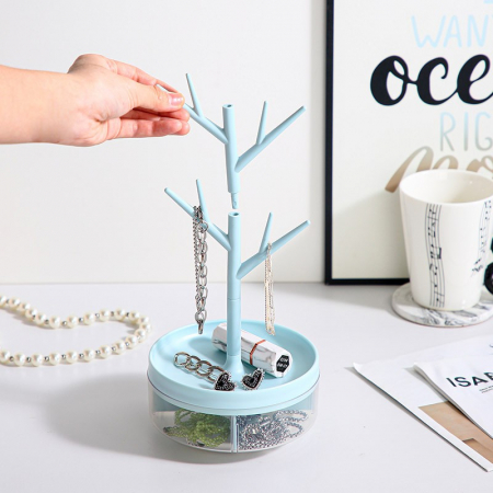Cutie de Bijuterii, Flippy, Rotativa, cu Suport Tip Ramura, 36.5 x 14 cm, din ABS+PP, Albastru [9]