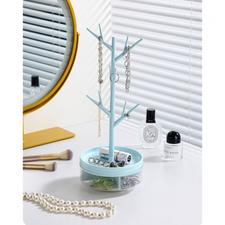 Cutie de Bijuterii, Flippy, Rotativa, cu Suport Tip Ramura, 36.5 x 14 cm, din ABS+PP, Albastru [8]