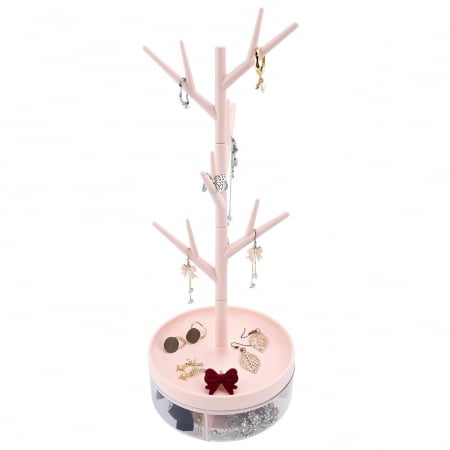 Sub 99 Lei - Cutie de Bijuterii, Flippy, Rotativa, cu Suport Tip Ramura, 36.5 x 14 cm, din ABS+PP, Roz