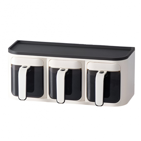 Pentru Casa si Camping - Cutie de Depozitare a Condimentelor, Flippy, de Uz Casnic, Montare pe Perete, 3 Compartimente, 25.8 x 13.6 x 10.5cm, Alb-Negru