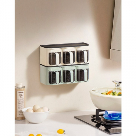 Cutie de Depozitare a Condimentelor, Flippy, de Uz Casnic, Montare pe Perete, 3 Compartimente, 25.8 x 13.6 x 10.5cm, Verde-Negru [2]