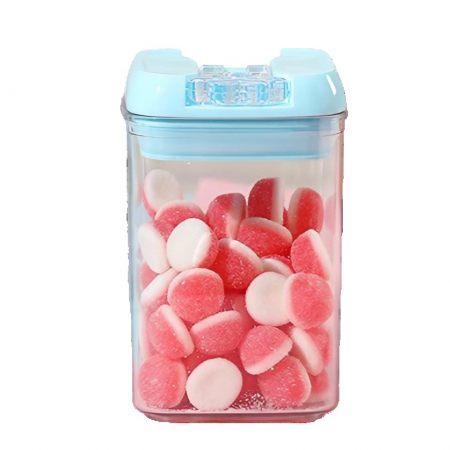 Bucatarie si electrocasnice - Cutie de Depozitare Alimente, Flippy, 0.8L, Capac Albastru, din PP+PET, Inchidere Ermetica, 10 x 10 x 15.5 cm, Transparent