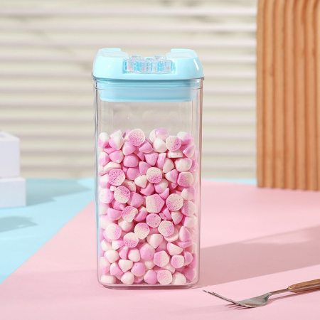 Cutie de Depozitare Alimente, Flippy, 1.2L, Capac Albastru, din PP+PET, Inchidere Ermetica, 10 x 10 x 20.5 cm, Transparent [4]