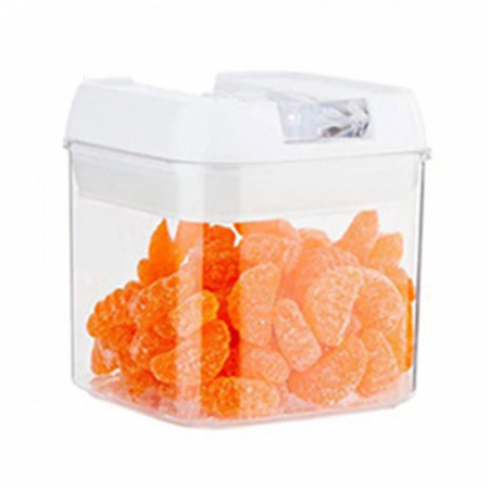Bucatarie si electrocasnice - Cutie de Depozitare Alimente, Flippy, Cutie de Depozitare tip Container pentru Bucatarie, cu Capac, Inchidere Ermetica, Cutie pentru Cereale, 10.5 x 10 x 10 cm, volum 0.5 L, Alb