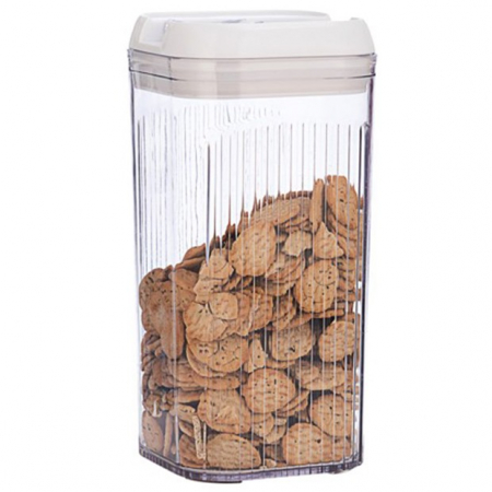 Bucatarie si electrocasnice - Cutie de Depozitare Alimente, Flippy, Cutie de Tip Container, 2.5L, 12.5x12.5x26 cm, Recipiente pentru Cereale in Bucatarie, Transparente cu Capac Alb
