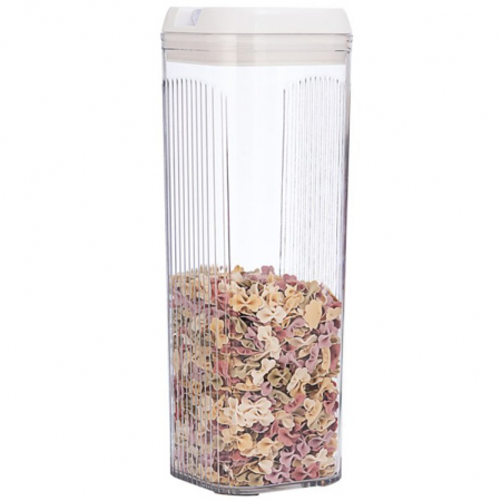 Bucatarie si electrocasnice - Cutie de Depozitare Alimente, Flippy, Cutie de Tip Container, 3.7L, 12.5x12.5x36.5 cm, Recipiente pentru Cereale in Bucatarie, Transparente cu Capac Alb