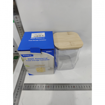 Cutie de Depozitare Alimente, Flippy, Cutie de tip Container, Cutie pentru Cereale, din Plastic, Capac din Bambuc, 10 x 10 x 14 cm, Volum 0.8 L, Transparent [4]