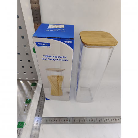 Cutie de Depozitare Alimente, Flippy, Cutie de tip Container, Cutie pentru Cereale, din Plastic, Capac din Bambuc, 10 x 10 x 30 cm, Volum 1.9 l, Transparent [4]