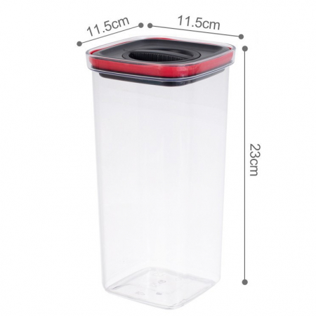Cutie de Depozitare Alimente, Flippy, Cutie de tip Container, Recipient pentru Cereale in Bucatarie, 11.5 x 11.5 x 23 cm, volum 2000 ml, Transparenta cu Capac Negru [1]