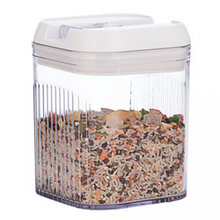 Bucatarie si electrocasnice - Cutie de Depozitare Alimente, Flippy, Cutie pentru Bucatarie, Cutie pentru Condimente, din PET ABS Silicon, 12.5 x 12.5 x 16.5 cm, 461 g, 1.3L, Transparent Alb