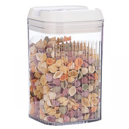 Bucatarie si electrocasnice - Cutie de Depozitare Alimente, Flippy, Cutie pentru Bucatarie, Cutie pentru Condimente, din PET ABS Silicon, 12.5 x 12.5 x 21.5 cm, 534 g, 2L, Transparent alb