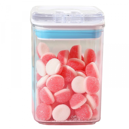 Bucatarie si electrocasnice - Cutie de Depozitare Alimente, Flippy, tip Container, 0.8L, 10x10x15.5 cm, Recipiente pentru Cereale in Bucatarie, Transparente cu Capac Alb-Albastru