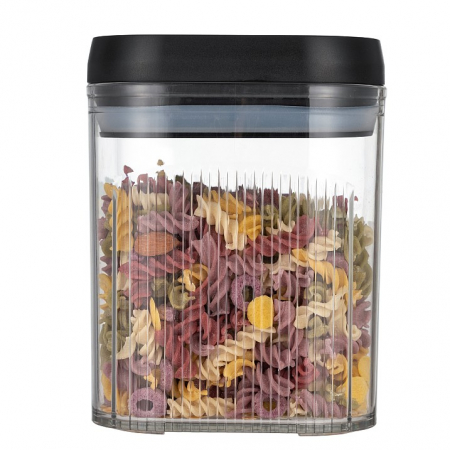 Ustensile de bucatarie - Cutie de Depozitare Alimente, Flippy, tip Container, 1.3L, Recipiente pentru Cereale in Bucatarie, Transparente cu Capac Negru