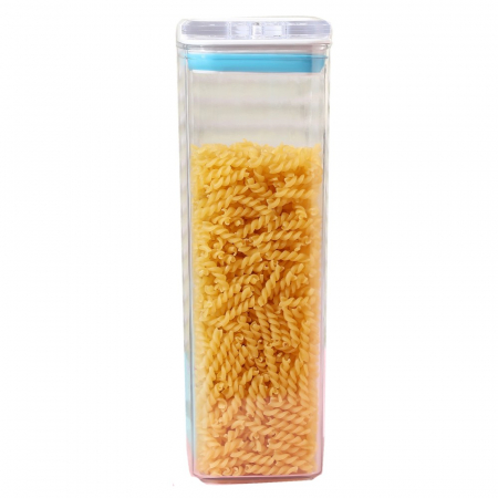 Bucatarie si electrocasnice - Cutie de Depozitare Alimente, Flippy, tip Container, 1.9L, 10x10x30.5 cm, Recipiente pentru Cereale in Bucatarie, Transparente cu Capac Alb-Albastru