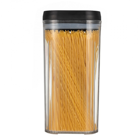 Bucatarie si electrocasnice - Cutie de Depozitare Alimente, Flippy, tip Container, 2.5L, Recipiente pentru Cereale in Bucatarie, Transparente cu Capac Negru