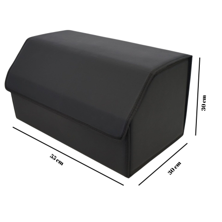 Cutie de Depozitare Auto, Flippy, Geanta Multifunctionala din Piele Ecologica, Organizator Premium Portbagaj, 2 Compartimente Depozitare, Pliabil si Rezistent la Uzura, Negru, 55 x 30 x 30cm [2]