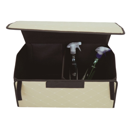 Cutie de Depozitare Auto, Flippy, Organizator Premium Portbagaj, 2 Compartimente Depozitare, Geanta Multifunctionala din Piele Ecologica, Pliabil si Rezistent la Uzura, Bej Deschis, 55 x 30 x 30cm [3]