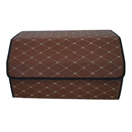 Electrice auto - Cutie de Depozitare Auto, Flippy, Organizator Premium Portbagaj, Geanta Multifunctionala din Piele Ecologica, 2 Compartimente Depozitare, Pliabil, Rezistent la Uzura, Maro Inchis, 55 x 30 x 30cm