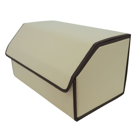 Cutie de Depozitare Auto, Flippy, Organizator Premium Portbagaj, Geanta Multifunctionala din Piele Ecologica, 2 Compartimente Depozitare, Pliabil si Rezistent la Uzura, Bej, 55 x 30 x 30cm [1]