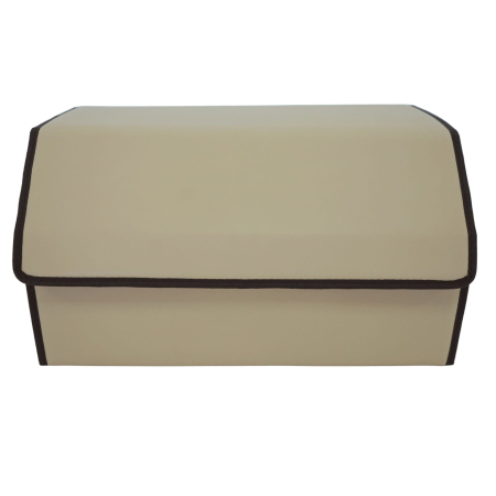 Electrice auto - Cutie de Depozitare Auto, Flippy, Organizator Premium Portbagaj, Geanta Multifunctionala din Piele Ecologica, 2 Compartimente Depozitare, Pliabil si Rezistent la Uzura, Bej, 55 x 30 x 30cm