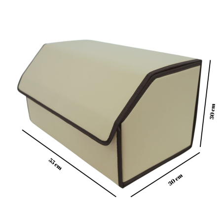 Cutie de Depozitare Auto, Flippy, Organizator Premium Portbagaj, Geanta Multifunctionala din Piele Ecologica, 2 Compartimente Depozitare, Pliabil si Rezistent la Uzura, Bej, 55 x 30 x 30cm [2]
