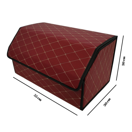 Cutie de Depozitare Auto, Flippy, Organizator Premium Portbagaj, Geanta Multifunctionala din Piele Ecologica, 2 Compartimente Depozitare, Rezistent la Uzura si Pliabil, Bordo, 55 x 30 x 30cm [2]