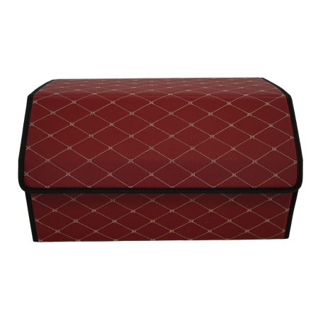 Electrice auto - Cutie de Depozitare Auto, Flippy, Organizator Premium Portbagaj, Geanta Multifunctionala din Piele Ecologica, 2 Compartimente Depozitare, Rezistent la Uzura si Pliabil, Bordo, 55 x 30 x 30cm