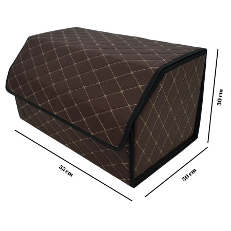 Cutie de Depozitare Auto, Flippy, Organizator Premium Portbagaj, Geanta Multifunctionala din Piele Ecologica, Rezistent la Uzura si Pliabil, 2 Compartimente Depozitare, Maro Havana, 55 x 30 x 30cm [2]