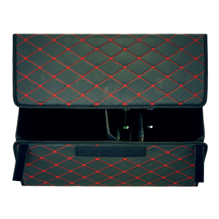 Cutie de Depozitare Auto, Flippy, Organizator Premium Portbagaj, Geanta Multifunctionala, Piele Ecologica, 2 Compartimente Depozitare, Pliabil si Rezistent la Uzura, Negru/Rosu, 55 x 30 x 30cm [3]