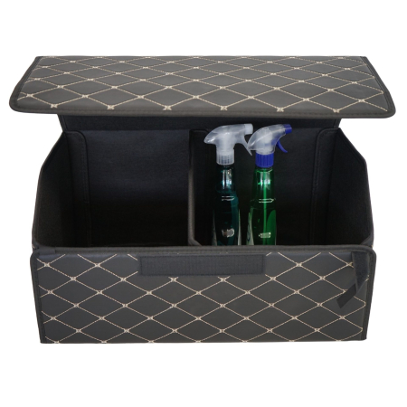 Cutie de Depozitare Auto, Flippy, Organizator Premium Portbagaj, Geanta Multifunctionala, Piele Ecologica, Pliabil si Rezistent la Uzura, 2 Compartimente Depozitare, Pliabil si Rezistent la Uzura, Neg [5]