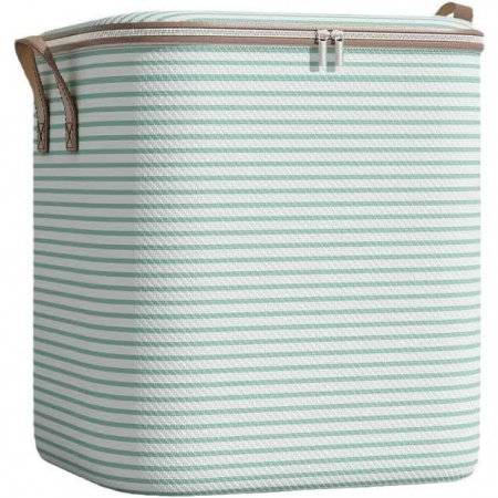 Pentru Casa si Camping - Lichidare Cutie de Depozitare cu Fermoar, Flippy, Pliabila, Maner Ranforsat, Fermoar Rezistent, pentru Haine, Paturi, Plapume, Perne, Lenjerii de Pat, Jucarii, 50x40x50 cm, 100 Litri, in Dungi, Verde