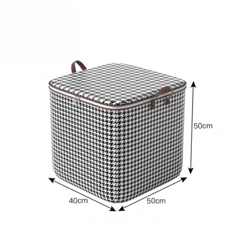 Cutie de Depozitare cu Fermoar, Flippy, Pliabila, Maner Ranforsat, Fermoar Rezistent, pentru Haine, Paturi, Plapumi, Perne, Lenjerii de Pat, Jucarii, 40x50x50 cm, 100 Litri, in Carouri, Alb-Negru [1]