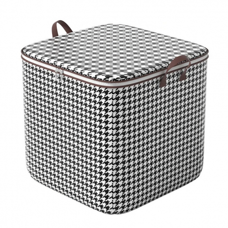 Pentru Casa si Camping - Cutie de Depozitare cu Fermoar, Flippy, Pliabila, Maner Ranforsat, Fermoar Rezistent, pentru Haine, Paturi, Plapumi, Perne, Lenjerii de Pat, Jucarii, 40x50x50 cm, 100 Litri, in Carouri, Alb-Negru