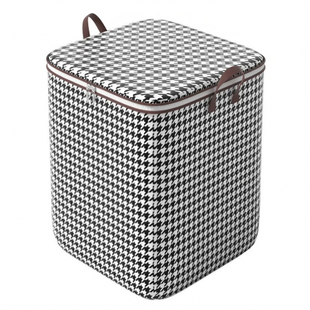 Pentru Casa si Camping - Cutie de Depozitare cu Fermoar, Flippy, Pliabila, Maner Ranforsat, Fermoar Rezistent, pentru Haine, Paturi, Plapumi, Perne, Lenjerii de Pat, Jucarii, 50x50x70 cm, 180 Litri, in Carouri, Alb-Negru