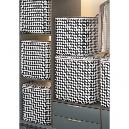 * LICHIDARE STOC * Cutie de Depozitare cu Fermoar, Flippy, Pliabila, Maner Ranforsat, Fermoar Rezistent, pentru Haine, Paturi, Plapumi, Perne, Lenjerii de Pat, Jucarii, 80 Litri, in Carouri, Alb-Negru [6]