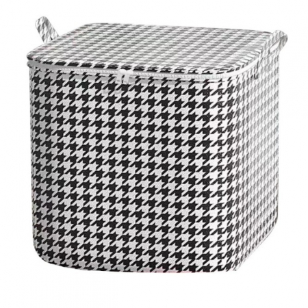 Organizatoare imbracaminte si incaltaminte - Cutie de Depozitare cu Fermoar, Flippy, Pliabila, Maner Ranforsat, Fermoar Rezistent, pentru Haine, Paturi, Plapumi, Perne, Lenjerii de Pat, Jucarii, 80 Litri, in Carouri, Alb-Negru