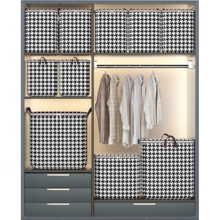 Lichidare Cutie de Depozitare cu Fermoar, Flippy, Pliabila, Maner Ranforsat, Fermoar Rezistent, pentru Haine, Paturi, Plapumi, Perne, Lenjerii de Pat, Jucarii, 80 Litri, in Carouri, Alb-Negru [1]