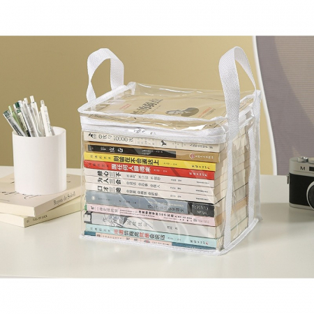 Cutie de Depozitare, Flippy, din PVC+Textil, Rezistenta la Apa, Geanta pentru Carti, 23x17x28 cm, Transparent-Alb [4]